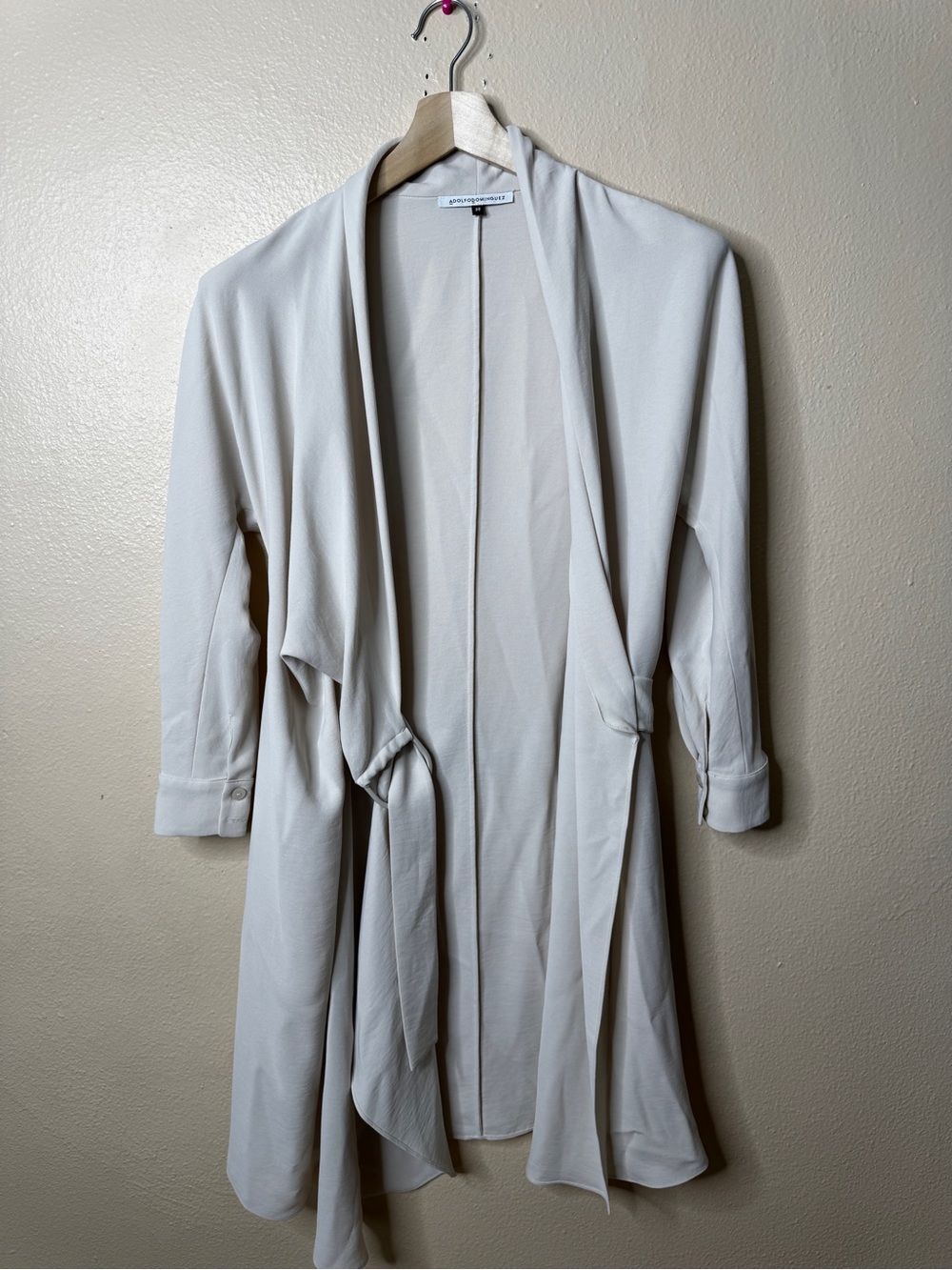 Adolfo Dominguez Womenβs S 38 Beige Draped Open Front Belted Duster Cardigan